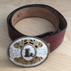 Crumrine Leather Belt with Buckle - Silver Plate & Jewelers Bronze Buckle
